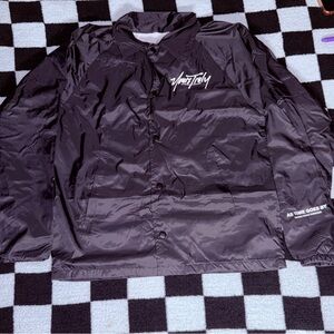 Black Coach Jacket with White Script Logo
